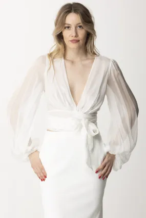 Camicia in voile di seta con maniche arricciate Avorio