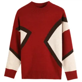 Maglioni lavorati a maglia vintage Autunno Inverno Collo a lupetto Manica lunga Pullover con pannelli Abbigliamento donna Top ca