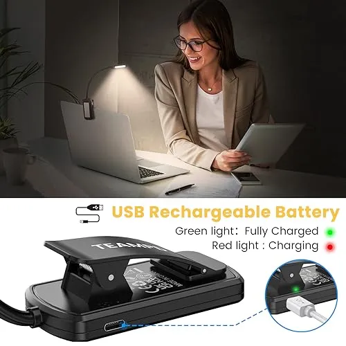 TEAMPD Luce da Lettura, USB Ricaricabile Lampada da Lettura, 10 LEDs 3 Modalità 100-10% Luminosità Regolabile Luce per Lettura L